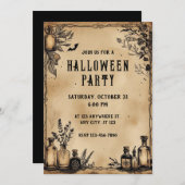 ポーションボトルパーチメント紙テクスチャハロウィーン 招待状 (正面/裏面)
