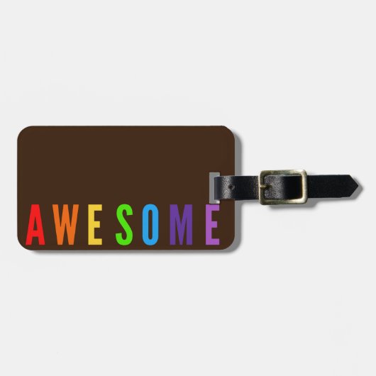 ポーショ素晴らしンハッピー文字ブラウン虹色 ラゲッジタグ (正面横)