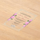 ポースフレームダイヤモンドリングや輪&ピンクローズ結婚ズ アクリル招待状 (レイダウン)