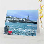 ポースレブン時計塔 + 魚を待つ彫刻 カード (黄色い花)