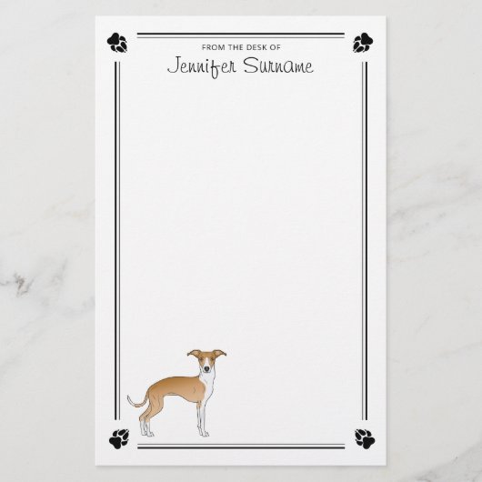 ポーズとイタリアン文字で子犬と白グレイハウンド 便箋 (正面)