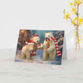 ポーズとプレゼント：ポーラーベアのクリスマスエクスチェンジ カード (黄色い花)