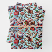 ポーズのコミカルおもしろいトナカイ ラッピングペーパーシート (インサイチュ)