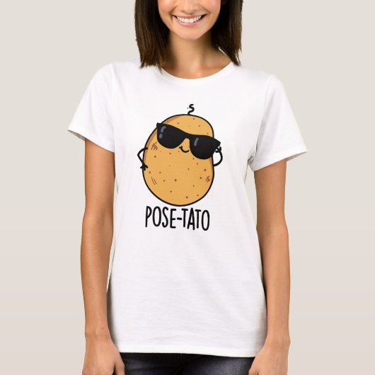 ポーズをとるじゃがいもダジャレ Tシャツ (正面)