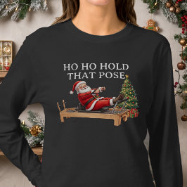 ポーズをキープ ホホホ ファニーリス サンタ ピラティス クリスマス Tシャツ