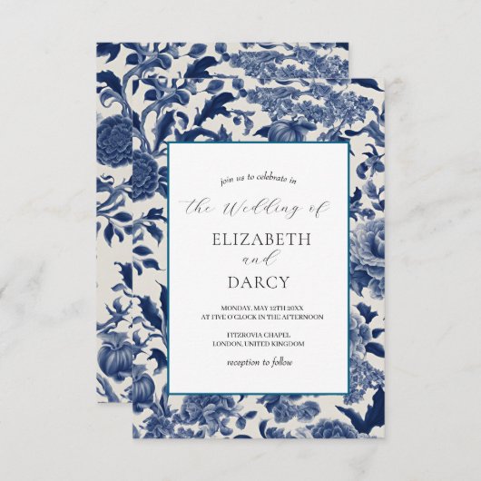 ポーズエレガンスブルー結婚式招待状 招待状 (正面/裏面)