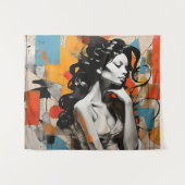 ポーズエレガント抽象芸術女性ポートレート絵を描ズ タペストリー (正面(横))