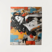 ポーズエレガント抽象芸術女性ポートレート絵を描ズ タペストリー (正面)