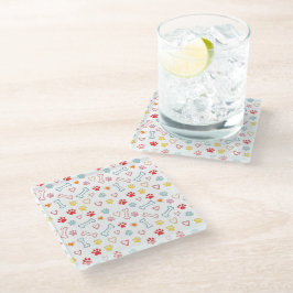 ポーズカラフル、ハート、ボーンズドードル ガラスコースター