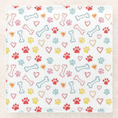 ポーズカラフル、ハート、ボーンズドードル ガラスコースター (正面)