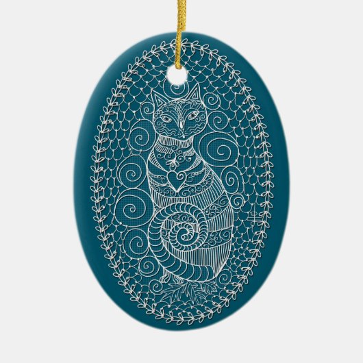 ポーズデジタルレースキャットクリスマスツリーオーナメント セラミックオーナメント (正面)