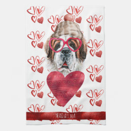 ポーズドグッドラバーテンバレンタインギフトサンバーナード キッチンタオル