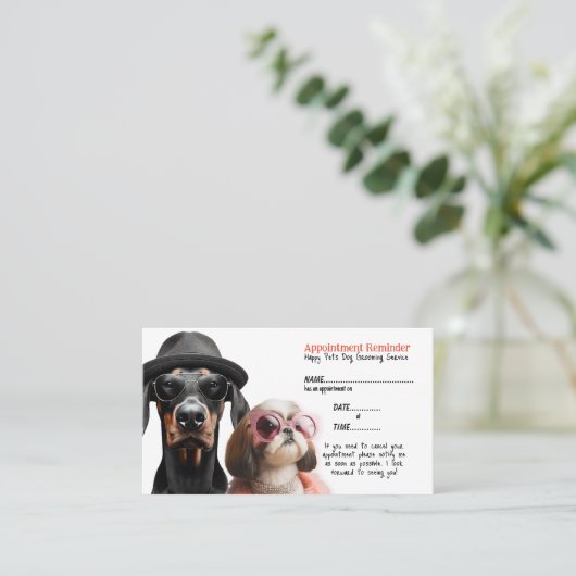 ポーズドッグおもしろいグルーミングアポイントメントリマインダーカード 名刺 (スタンド正面)
