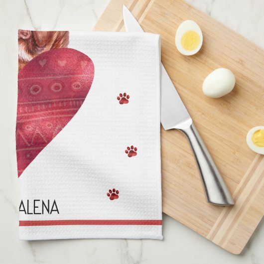 ポーズドッグラバーバレンタインギフトフランスのマスティフ キッチンタオル (四つ折り)