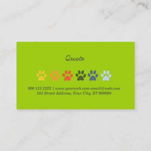 ポーズピーグリーンペット気に動物 名刺 (裏面)