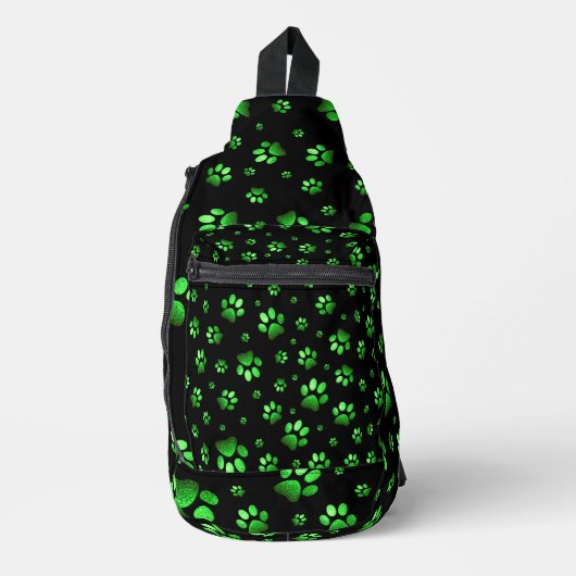 ポーズプリントは輝く緑のグリッター、 スリングバッグ (正面)