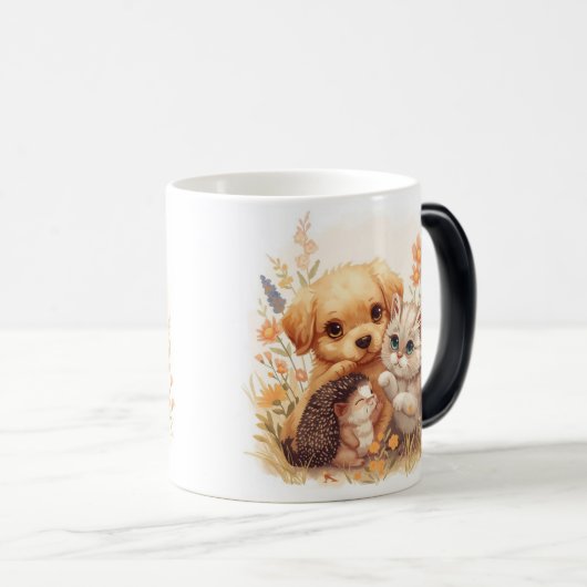 「ポーズ&ウィスカーマグ：愛らしい動物愛好家デザイン モーフィングマグカップ (正面右)