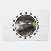 ポーズ&カスタム文字付き写真テンプレートペット キッチンタオル (横)