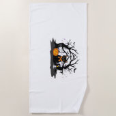 ポーズ&不気味パンプキンハロウィーンクラシックナイトT-S ビーチタオル (正面)