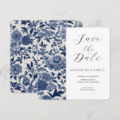 ポーセリンの優雅さ：青い花のウェディング セーブザデート (正面/裏面)