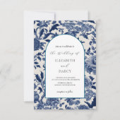 ポーセリン・エレガンス：青い花のウェディング招待状 招待状 (正面)