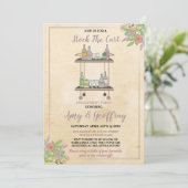 ポータブルバーのパーティーの婚約のカップルのヴィンテージに貯蔵して下さい 招待状 (スタンド正面)