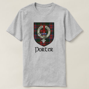 ポーターの姓スコットランド藩バッジとタータンチェック Tシャツ