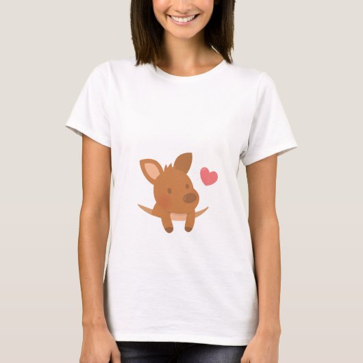 ポーチに入ったかわいい赤ちゃんカンガルー Tシャツ (正面)
