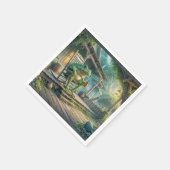 ポーチのロッキングチェアに座っているカエル スタンダードカクテルナプキン (角)