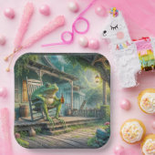 ポーチのロッキングチェアに座っているカエル ペーパープレート (パーティー)