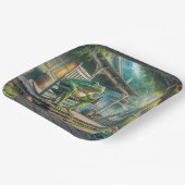 ポーチのロッキングチェアに座っているカエル ペーパープレート (傾斜あり)