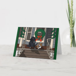 ポーチの上に2匹の犬、クリスマスカード シーズンカード