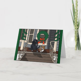 ポーチの上に2匹の犬、クリスマスカード シーズンカード