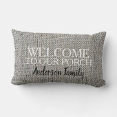 ポーチの姓へのモダンで素朴な麻布の歓迎 ランバークッション (裏面)