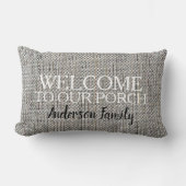 ポーチの姓へのモダンで素朴な麻布の歓迎 ランバークッション (正面)