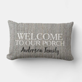 ポーチの姓へのモダンで素朴な麻布の歓迎 ランバークッション