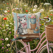 ポーチの子猫のフラワーパッチワークシーン クッション