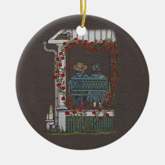 ポーチの振動のアマン派のカップル セラミックオーナメント (正面)