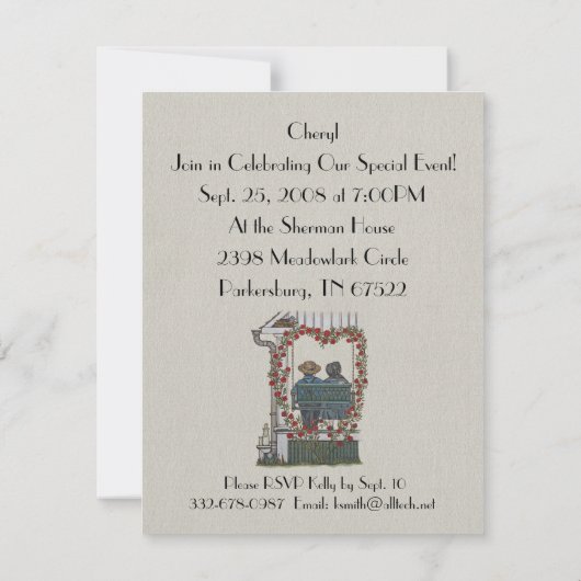 ポーチの振動のアマン派のカップル 招待状 (裏面)