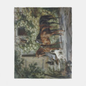 ポーチの馬(Albrecht Adam著) フリースブランケット (正面)