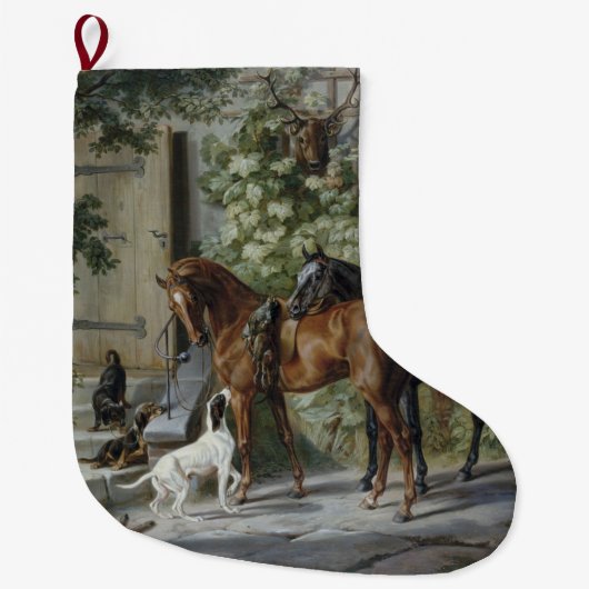 ポーチの馬(Albrecht Adam著) ラージクリスマスストッキング (正面)
