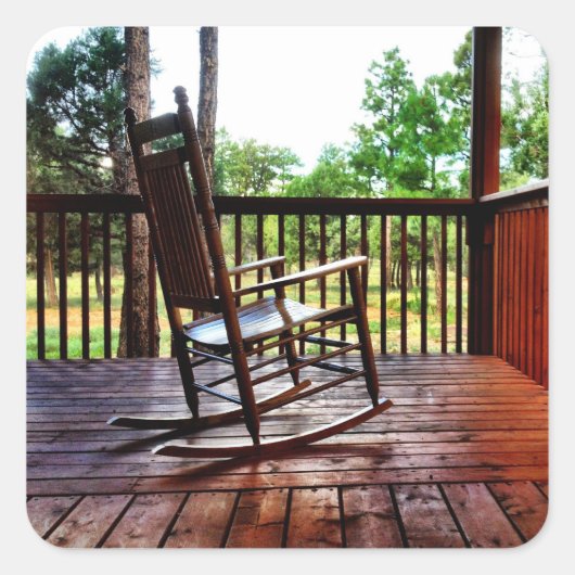 ポーチスクエアステッカーの木製ロッキングチェア スクエアシール (正面)