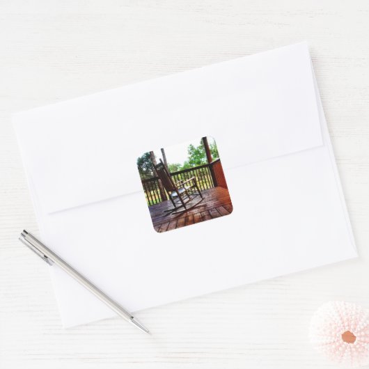 ポーチスクエアステッカーの木製ロッキングチェア スクエアシール (封筒)