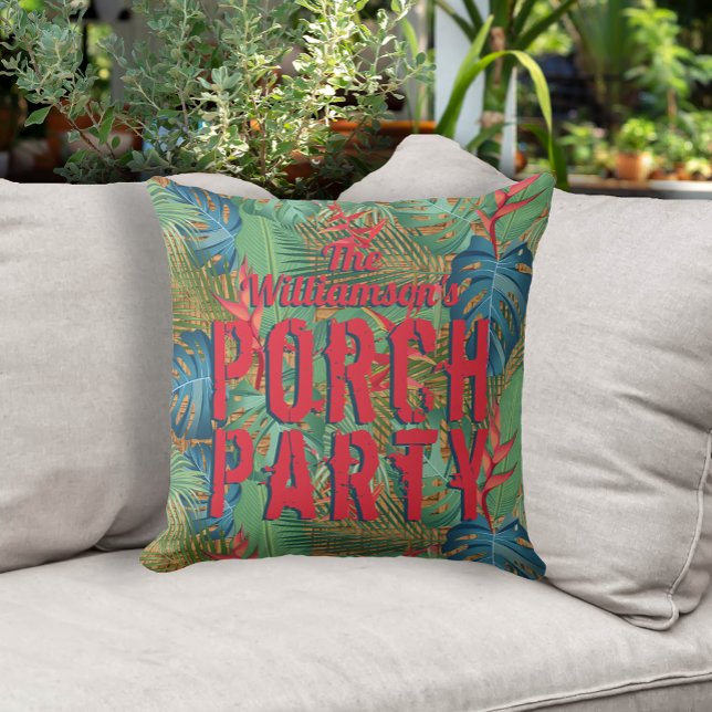 ポーチパーティー熱帯パターン アウトドアクッション (Porch Party Tropical Pattern Outdoor Pillow - in 2 sizes)