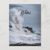 ポーツカウルライトハウスブリッディゲンドカウンティボローウェールズ ポストカード (正面)