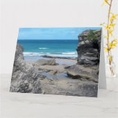 ポーツビーチニューキーコーンウォール写真 カード (黄色い花)