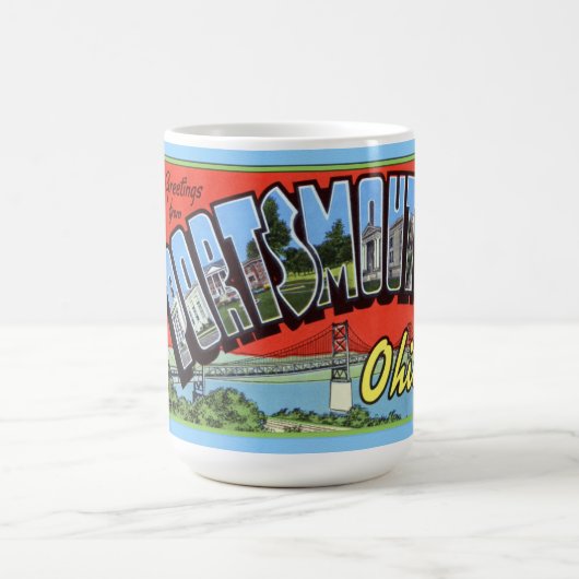 ポーツマスオハイオ州の大きい手紙の挨拶 コーヒーマグカップ (中央)