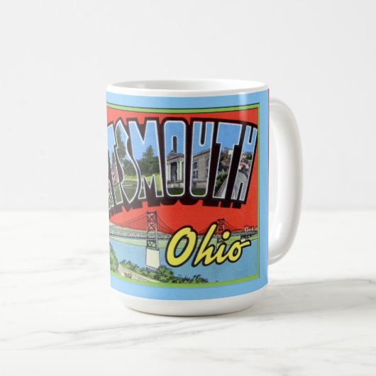 ポーツマスオハイオ州の大きい手紙の挨拶 コーヒーマグカップ (正面右)