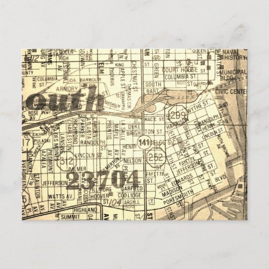 ポーツマス、VAヴィンテージマップ ポストカード (正面)