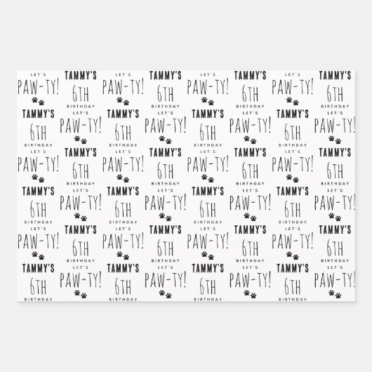ポーティかわいい誕生日パーティー犬の名前をカスタムする時代 ラッピングペーパーシート (正面2)